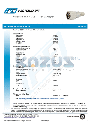 PE9737 datasheet - Precision 75 Ohm N Male to F Female Adapter