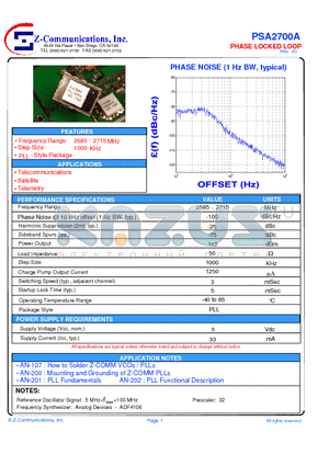 PSA2700A datasheet - LOW COST - HIGH PERFORMANCE PHASE LOCKED LOOP