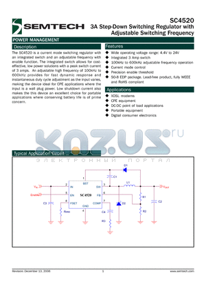 SC4520SETRT datasheet - 3A Step-Down Switching Regulator with Adjustable Switching Frequency