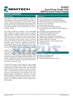 SC452 datasheet - Dual-Phase Single Chip IMVP-6 Vcore Power Supply