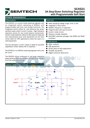 SC4521 datasheet - 3A Step-Down Switching Regulator with Programmable Soft Start