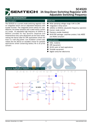 SC4520EVB datasheet - 3A Step-Down Switching Regulator with Adjustable Switching Frequency