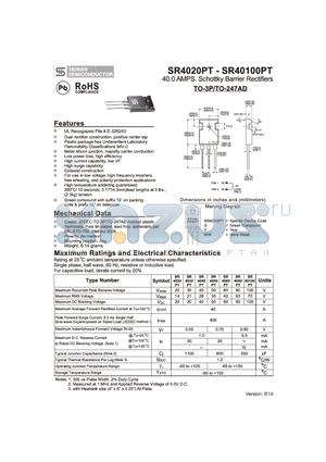 SR4030PT datasheet - 40.0 AMPS. Schottky Barrier Rectifiers