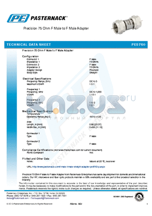 PE9760 datasheet - Precision 75 Ohm F Male to F Male Adapter