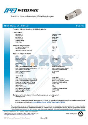 PE9768 datasheet - Precision 2.92mm Female to SSMA Male Adapter