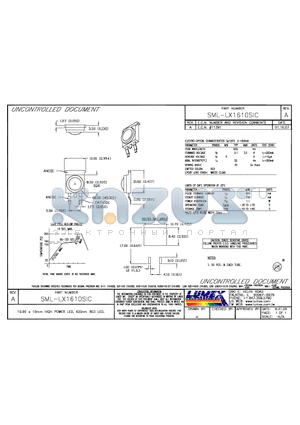 SML-LX1610SIC datasheet - 10.60 x 10mm HIGH POWER LED, 625nm RED LED