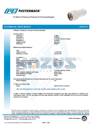 PE9771 datasheet - N Male to Reverse Polarity N Female Adapter