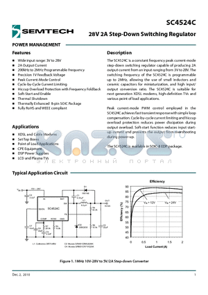 SC4524C datasheet - 28V 2A Step-Down Switching Regulator Wide input range: 3V to 28V