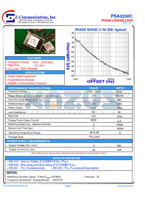 PSA3230C datasheet - LOW COST - HIGH PERFORMANCE PHASE LOCKED LOOP