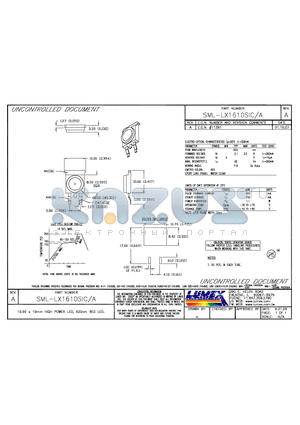 SML-LX1610SIC/A datasheet - 10.60 x 10mm HIGH POWER LED 625nm RED LED.