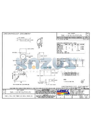 SML-LX1610UPGC-A datasheet - 10.60 x 10mm HIGH POWER LED, 525mm GREEN LED