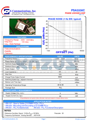 PSA3330C datasheet - LOW COST - HIGH PERFORMANCE PHASE LOCKED LOOP