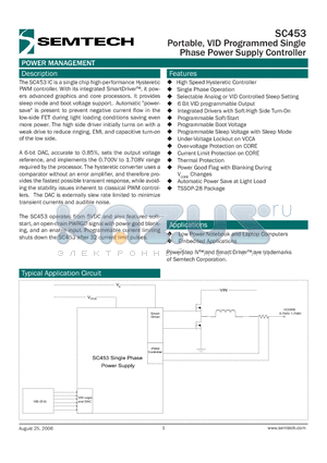 SC453 datasheet - Portable, VID Programmed Single Phase Power Supply Controller