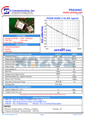 PSA3445C datasheet - LOW COST - HIGH PERFORMANCE PHASE LOCKED LOOP