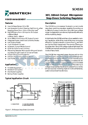 SC4530 datasheet - 30V, 300mA Output Micropower Step-Down Switching Regulator