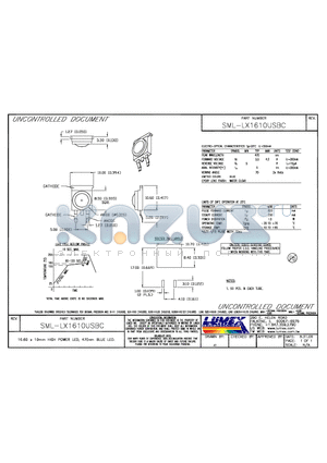 SML-LX1610USBC datasheet - 10.60 x 10mm HIGH POWER LED 470nm blue LED.