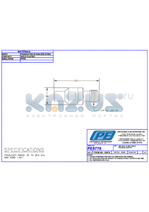 PE9778 datasheet - SMP MALE TO SMA FEMALE PRECISION ADAPTER