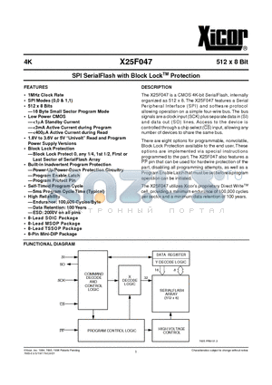 X25F047M-5 datasheet - SPI SerialFlash with Block Lock TM Protection