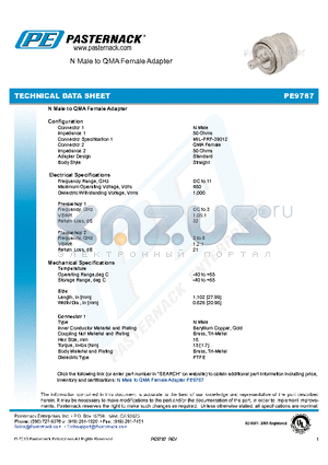 PE9787 datasheet - N Male to QMA Female Adapter