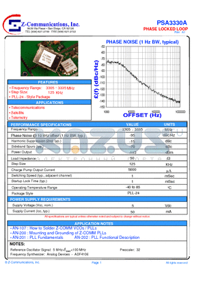 PSA3330A datasheet - LOW COST - HIGH PERFORMANCE PHASE LOCKED LOOP