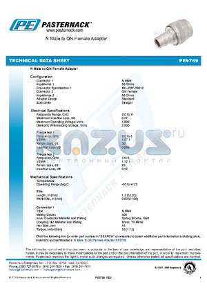 PE9789 datasheet - N Male to QN Female Adapter