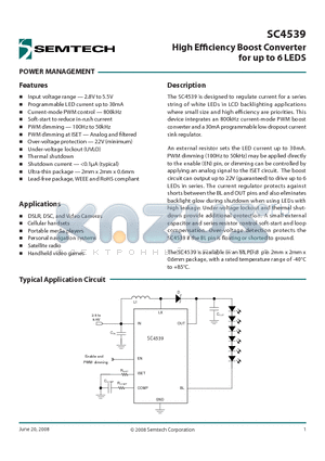 SC4539EVB datasheet - High Effi ciency Boost Converter for up to 6 LEDS