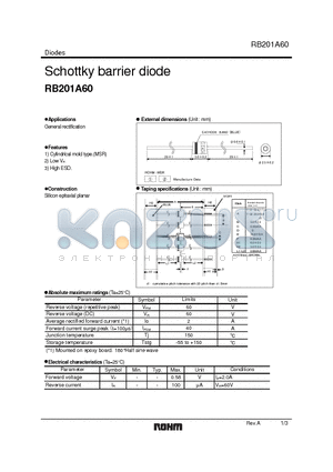RB201A60 datasheet - Schottky barrier diode