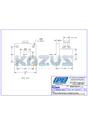 PE9809 datasheet - WAVEGUIDE TO SMA MALE FREQUENCY RANGE:12,4~18,0 GHz