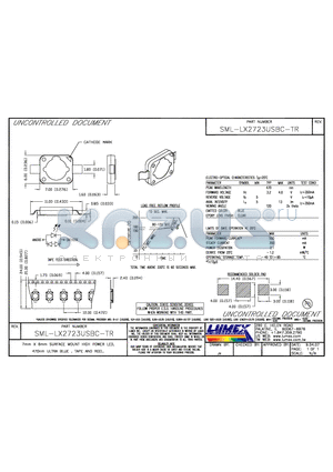 SML-LX2723USBC-TR datasheet - 7mm x 6mm SURFACE MOUNT HIGH POWER LED 470nm ULTRA BLUE , TAPE AND REEL