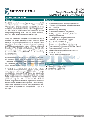 SC454_09 datasheet - Single-Phase Single Chip IMVP-6/6 Vcore Power Supply