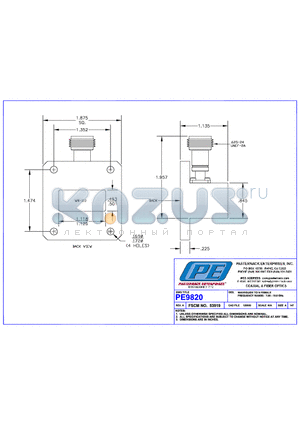 PE9820 datasheet - WAVEGUIDE TO N FEMALE FREQUENCY RANGE:7,05~10,0 GHz