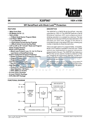 X25F087P datasheet - SPI SerialFlash with Block Lock TM Protection