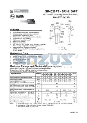 SR4060PT datasheet - 40.0 AMPS. Schottky Barrier Rectifiers