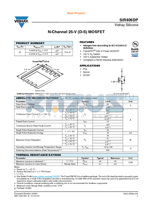 SR406DP-T1-GE3 datasheet - N-Channel 25-V (D-S) MOSFET