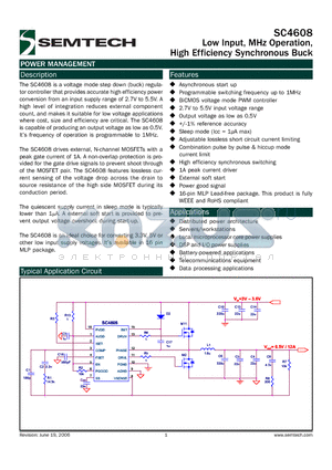 SC4608 datasheet - Low Input, MHz Operation, High Efficiency Synchronous Buck