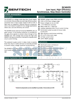 SC4605IMSTRT datasheet - Low Input, High Efficiency Synchronous, Step Down Controller