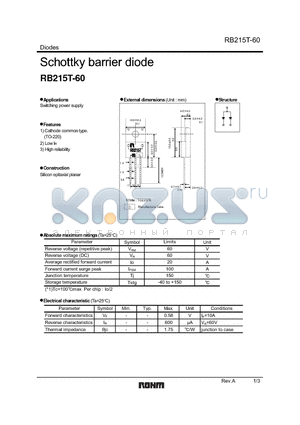 RB215T-60 datasheet - Schottky barrier diode