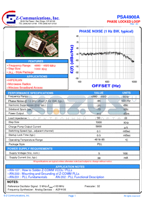 PSA4900A datasheet - LOW COST - HIGH PERFORMANCE PHASE LOCKED LOOP