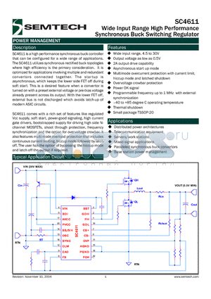 SC4611 datasheet - Wide Input Range High Performance Synchronous Buck Switching Regulator