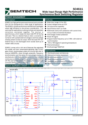 SC4611ITSTRT datasheet - Wide Input Range High Performance Synchronous Buck Switching Regulator