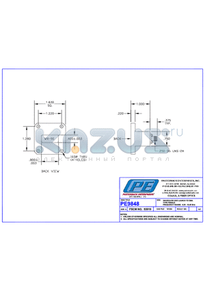 PE9848 datasheet - WAVEGUIDE END LAUNCH TO SMA TYPE FEMALE FREQUENCY RANGE: 8,20~12,40 GHz