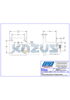 PE9846 datasheet - WAVEGUIDE END LAUNCH TO SMA TYPE FEMALE FREQUENCY RANGE: 12,40 TO 18,00