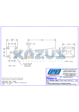 PE9850-15 datasheet - STANDARD GAIN HORN WR-28