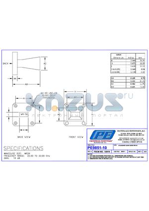 PE9851-10 datasheet - STANDARD GAIN HORN WR-34