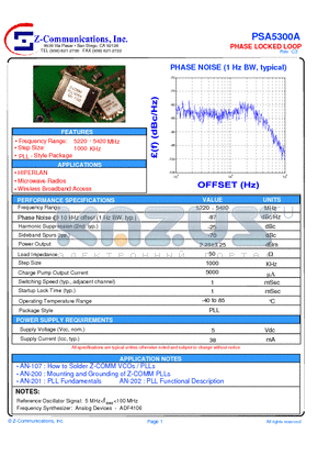 PSA5300A datasheet - LOW COST - HIGH PERFORMANCE PHASE LOCKED LOOP