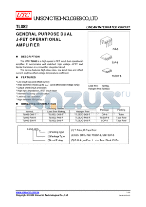 TL082-P08-R datasheet - GENERAL PURPOSE DUAL J-FET OPERATIONAL AMPLIFIER