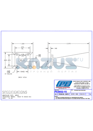 PE9852-15 datasheet - STANDARD GAIN HORN WR42