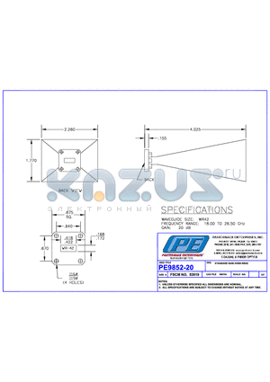 PE9852-20 datasheet - STANDARD GAIN HORN WR42