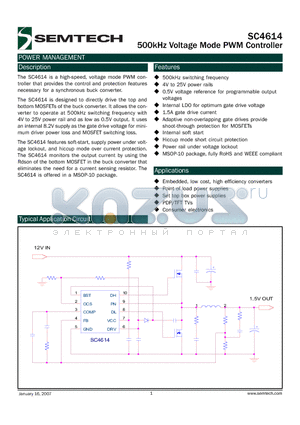 SC4614MSTRT datasheet - 500kHz Voltage Mode PWM Controller