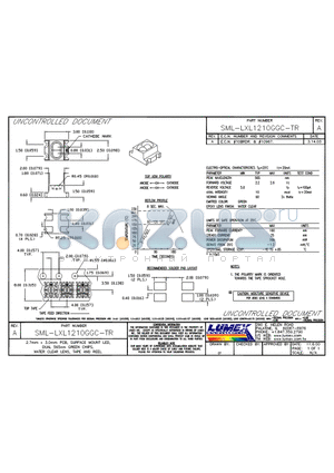 SML-LXL1210GGC-TR datasheet - 2.7mm x 3.0mm PCB, SURFACE MOUNT LED